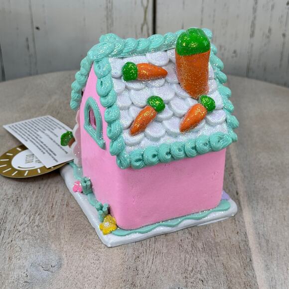 Easter Gingerbread House Tabletop Claydough LED light up Pink White Pastel New - Picture 4 of 11